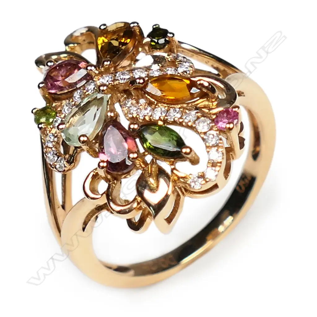An 18ct rose gold diamond and mixed tourmaline dress ring, Image 1++