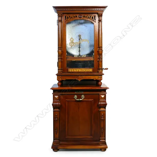 A large and impressive 19thC German upright 'Symphonion' musical disc player,