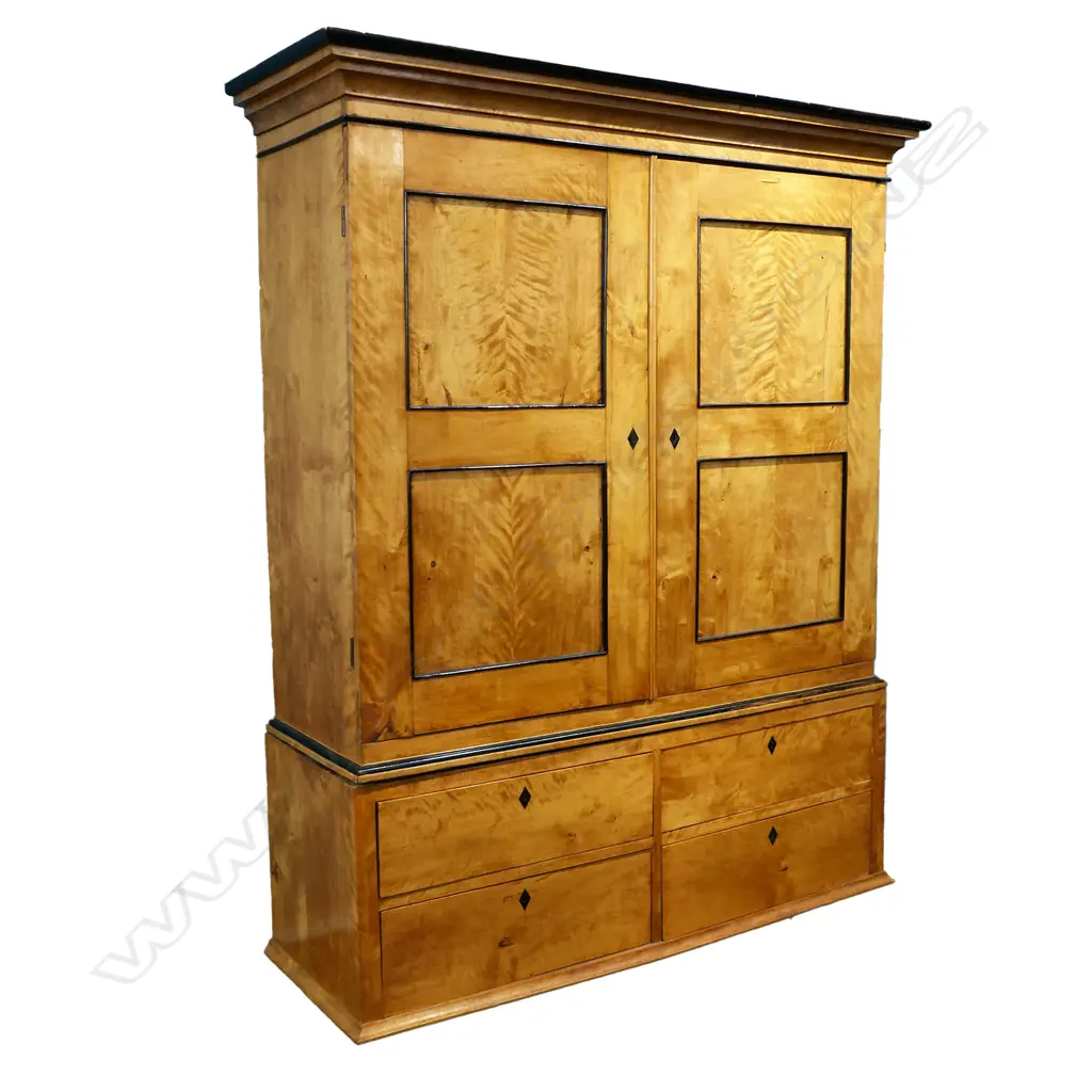19thC Biedermeier figured satinwood linen press/secrétaire, Image 1++