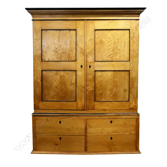 19thC Biedermeier figured satinwood linen press/secrétaire,