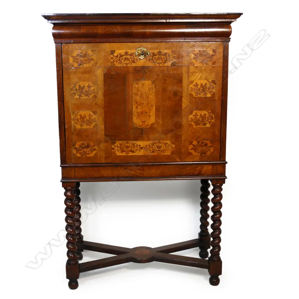 An 18thC Continental mahogany secretaire on stand, Image 1++