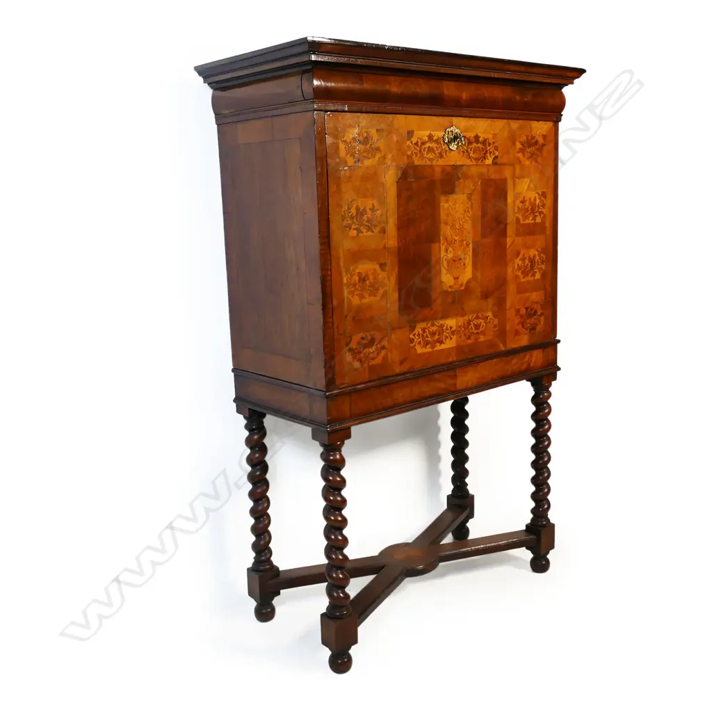 An 18thC Continental mahogany secretaire on stand, Image 1++