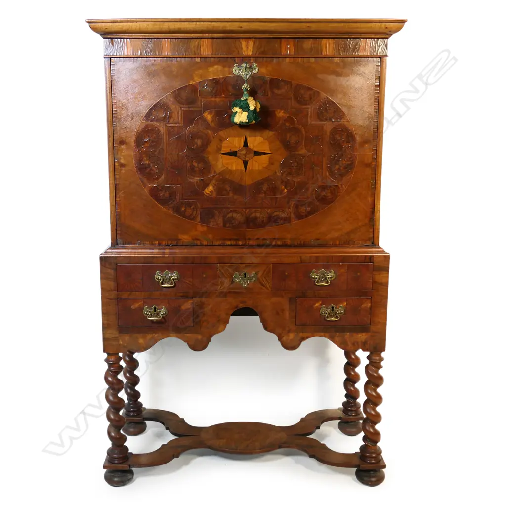 A 19thC Continental walnut secretaire on stand, Image 1++