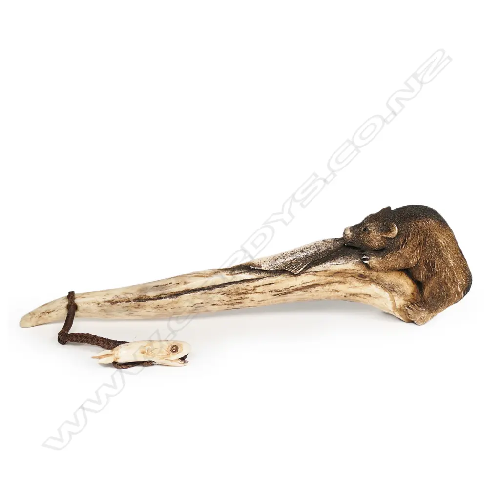 Des Baker NZ carved stag antler fisherman's priest, Image 1++