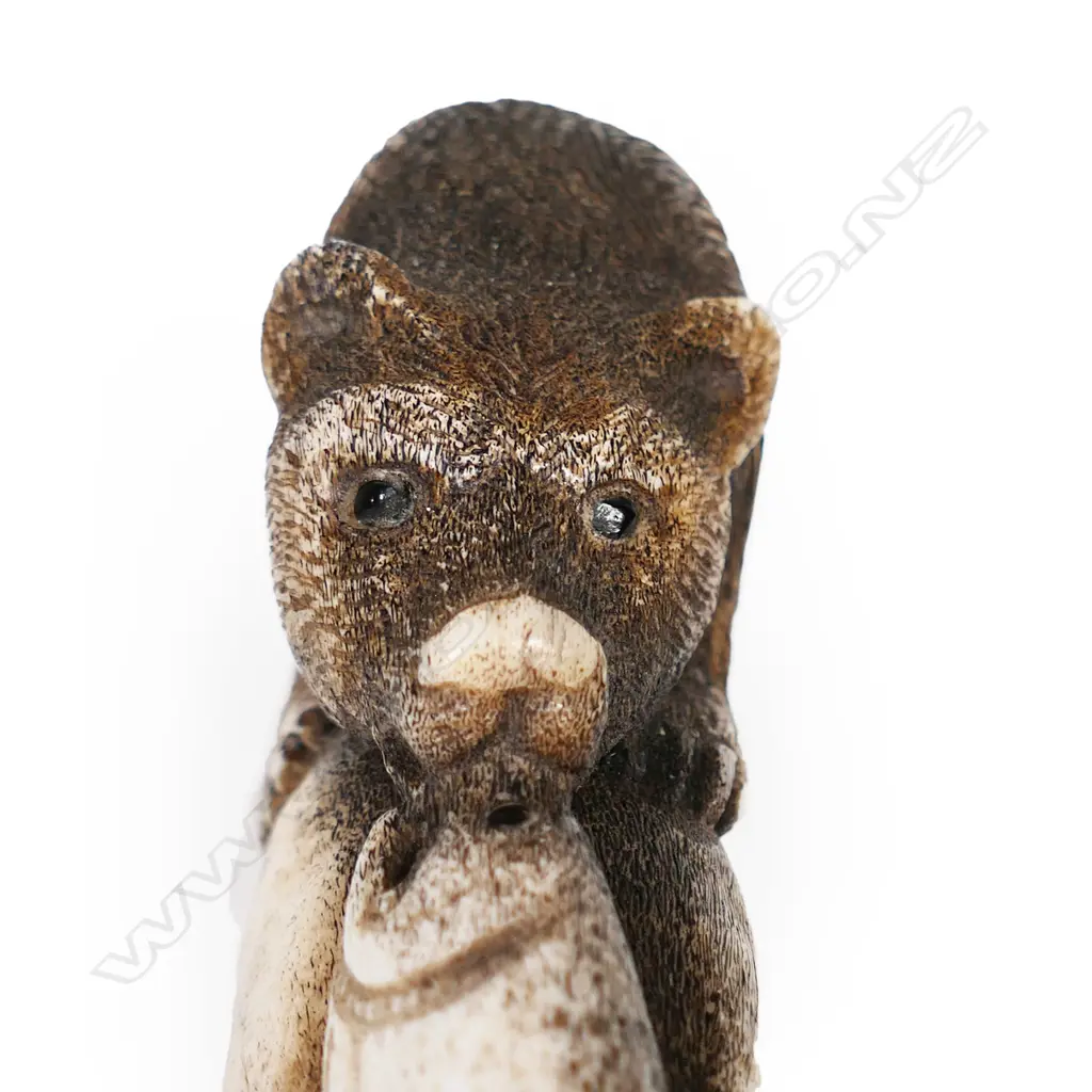 Des Baker NZ carved stag antler fisherman's priest, Image 1++