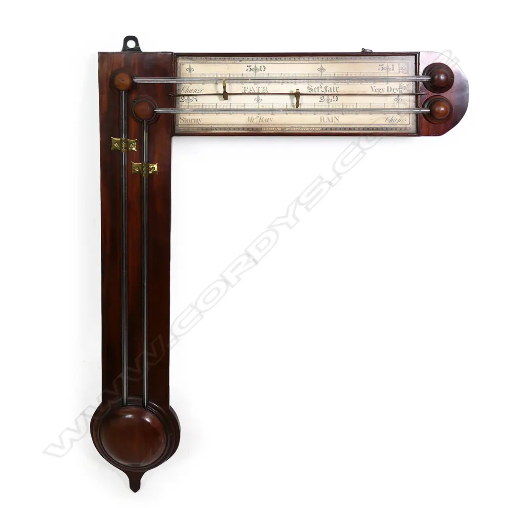 A rare Charles Howorth Geo. IV mahogany angle (signpost) barometer, Image 1++