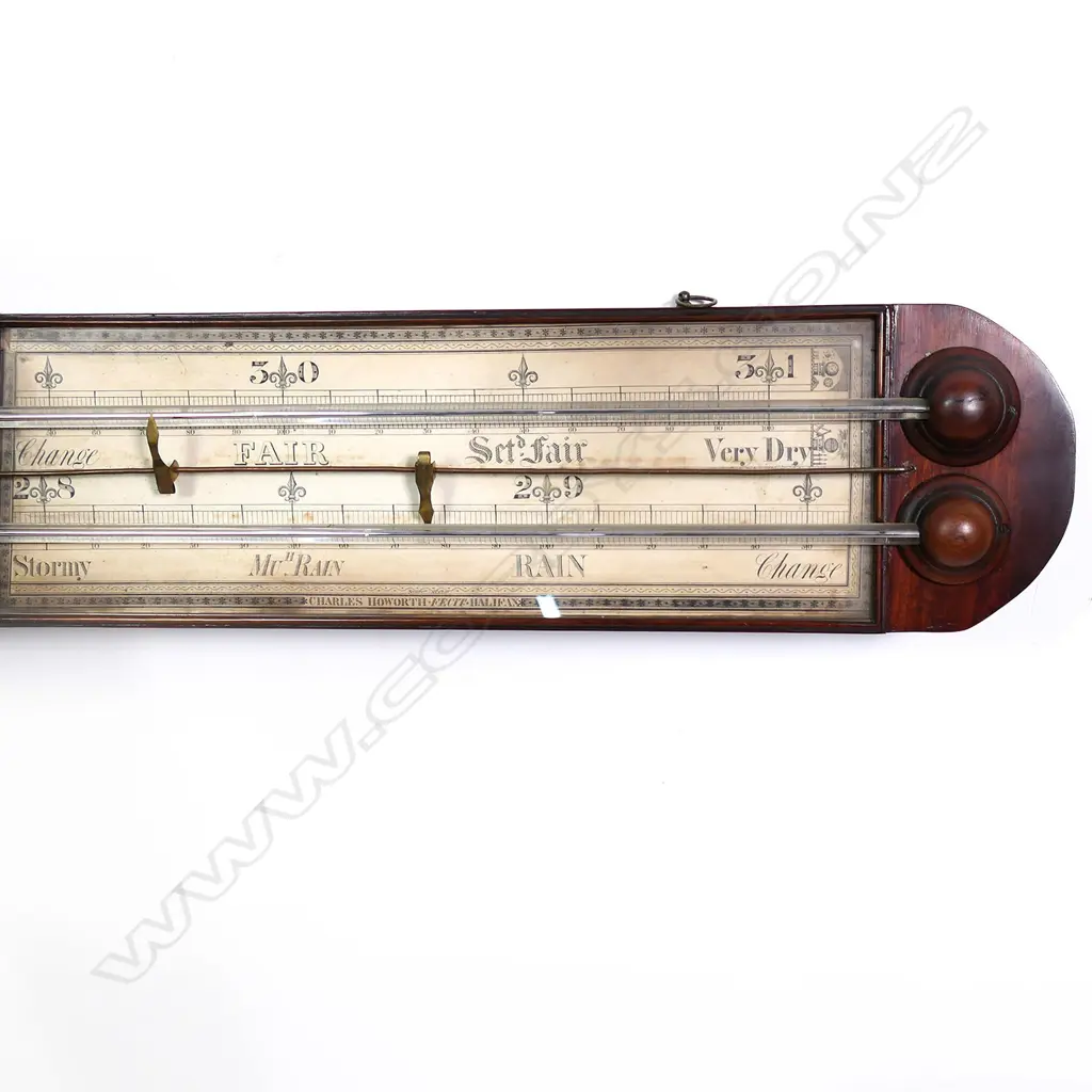 A rare Charles Howorth Geo. IV mahogany angle (signpost) barometer, Image 1++
