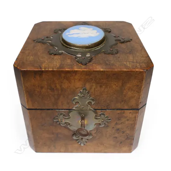 A quality Victorian walnut cased four perfume bottle box,