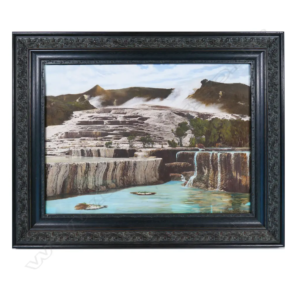 A pair of large format hand-coloured Pink and White Terraces photographs, Image 1++