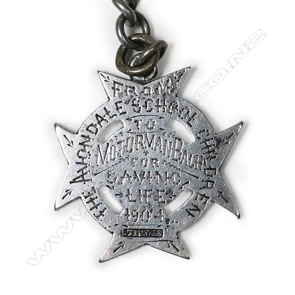 An Auckland New Zealand tramway related heroic silver presentation fob medallion, Image 1++