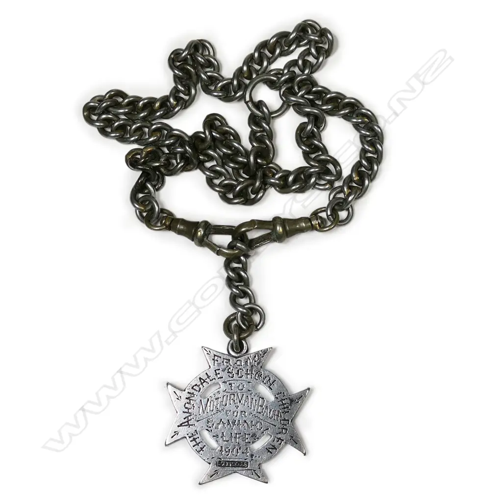 An Auckland New Zealand tramway related heroic silver presentation fob medallion, Image 1++