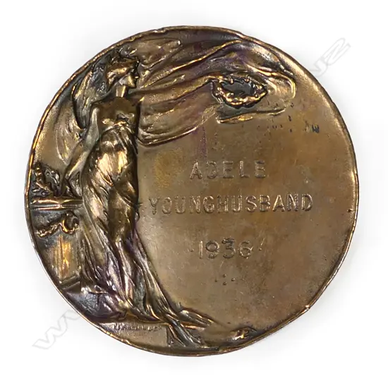 Adele Younghusband historical 1936 bronze medallion from the Waikato Society of Arts,
