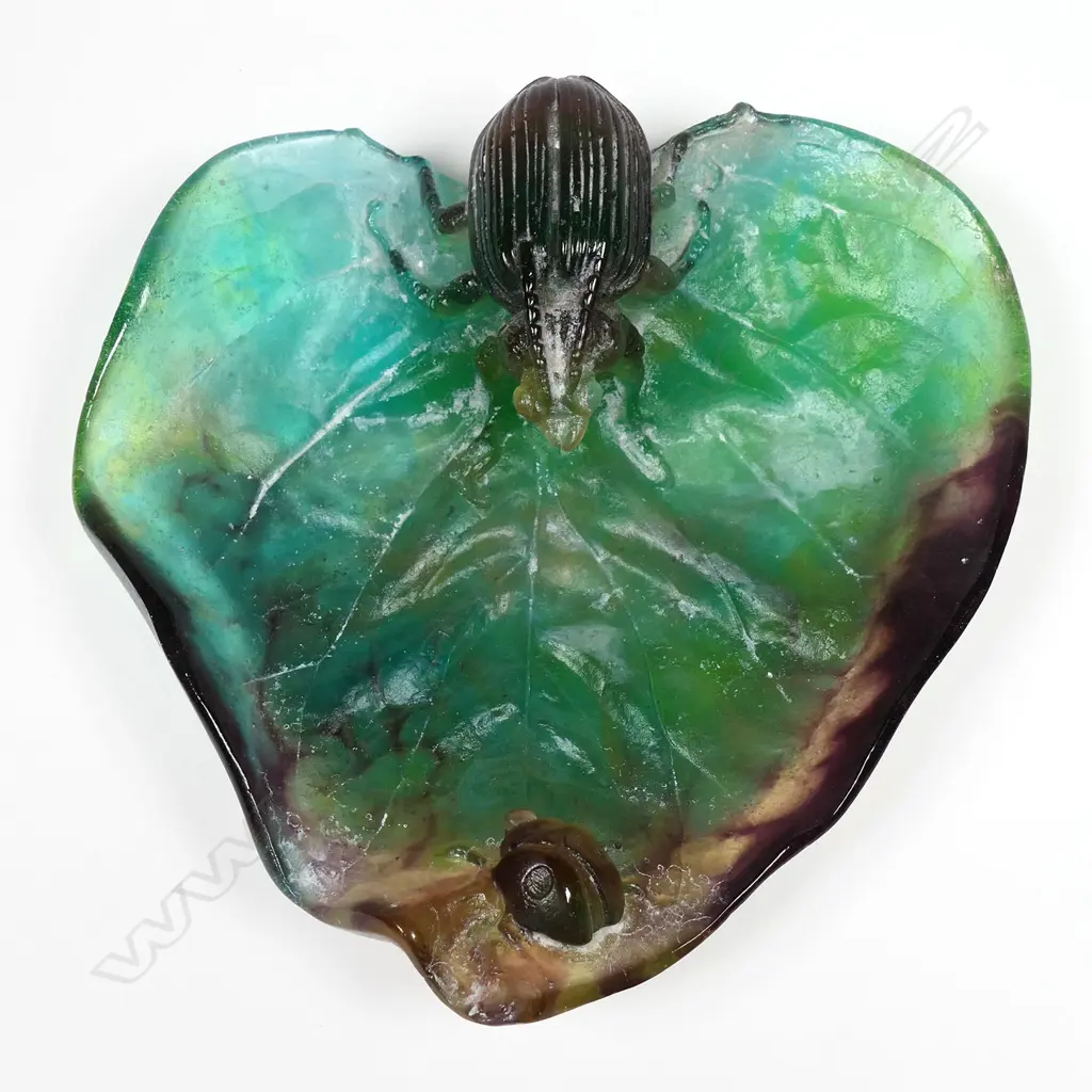 Daum (France) pâte de verre art glass beetle dish, Image 1++