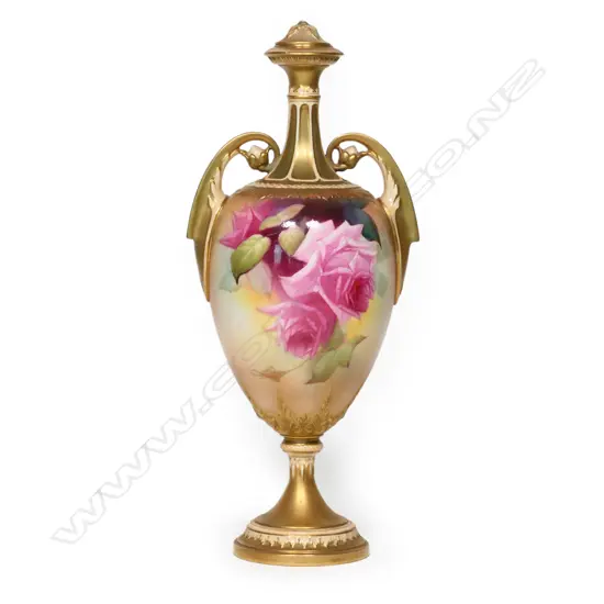 An Edwardian Royal Worcester roses painted ewer by Albert Shuck,