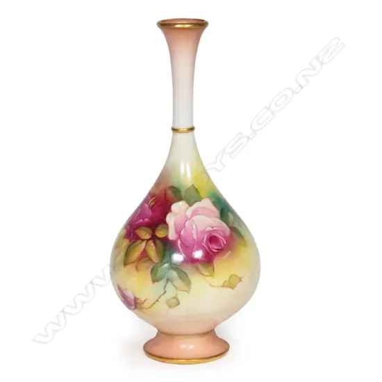 A Royal Worcester roses painted specimen vase,