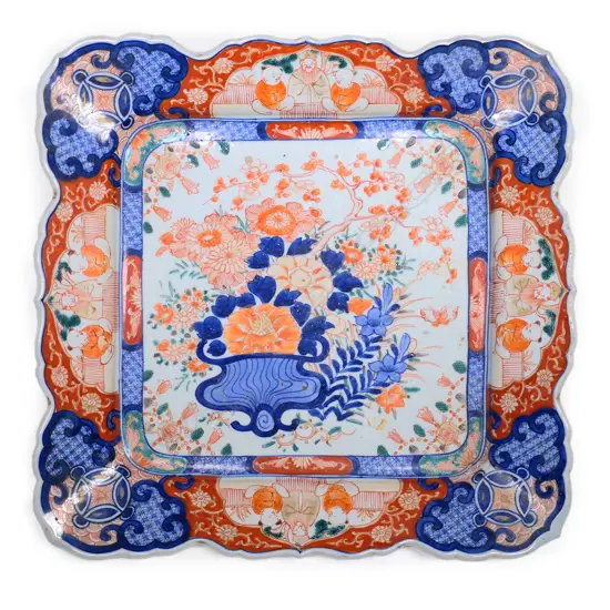 A large square hand-painted Imari charger.
