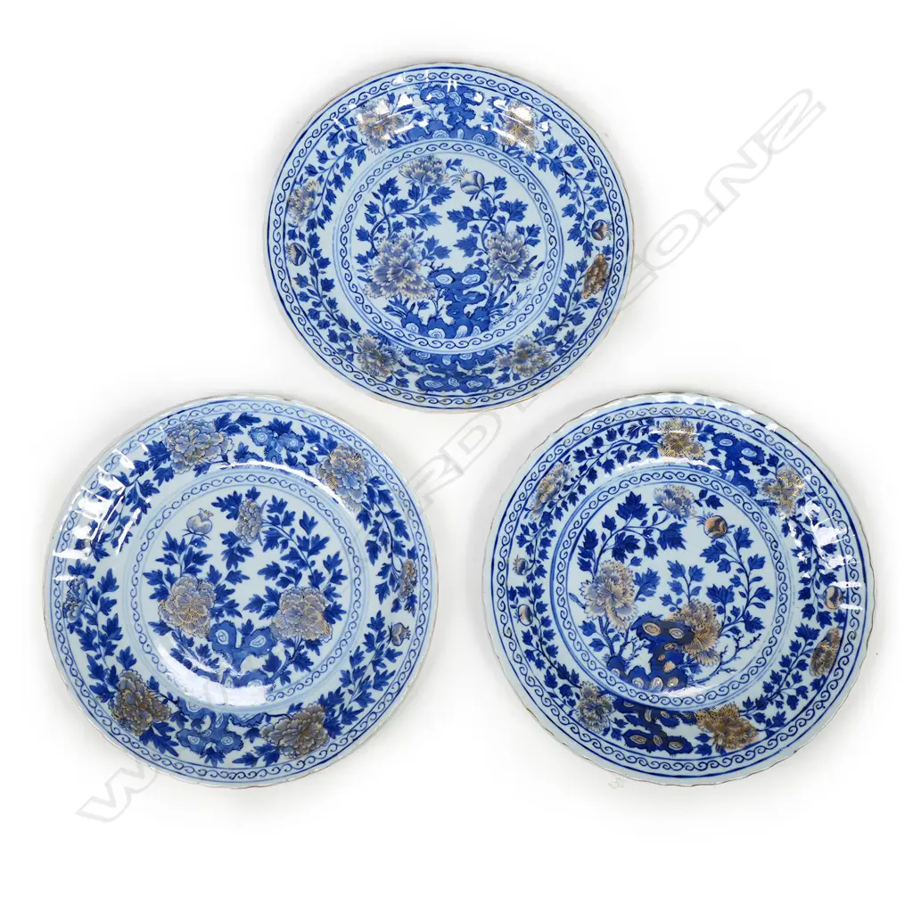 Three 19thC Chinese blue and white plates, Image 1++