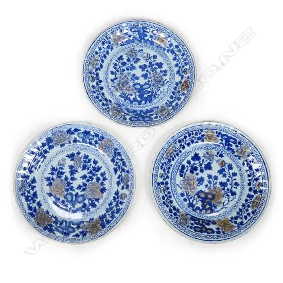 Three 19thC Chinese blue and white plates,