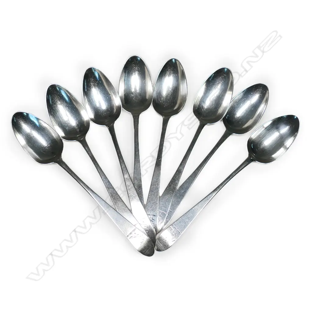 A set of eight early Geo.III Irish silver small dessert or parfait spoons, Image 1++