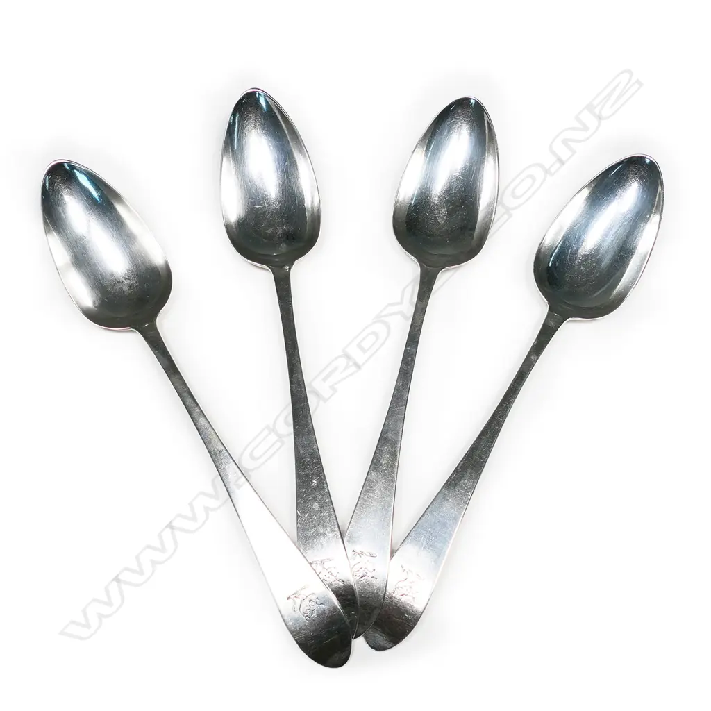 A good set of four early Geo.III Irish silver tablespoons, Image 1++