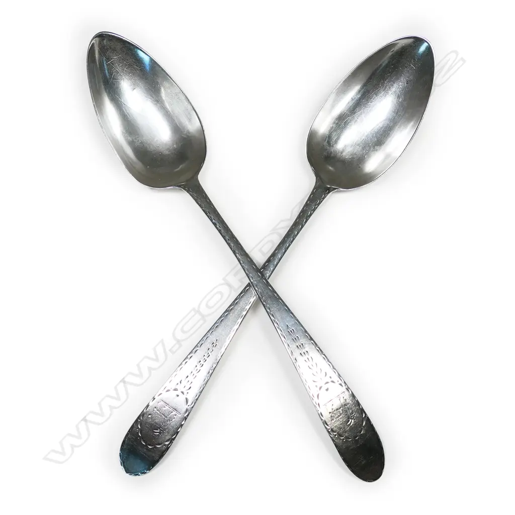 A pair of Geo.lll Irish silver serving spoons, Image 1++