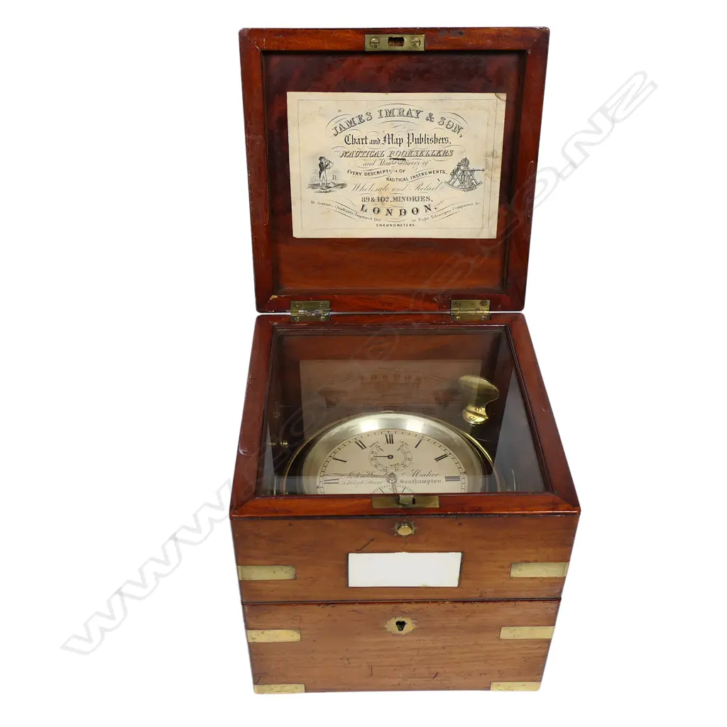A Victorian John Wood brass and mahogany cased marine chronometer, Image 1++
