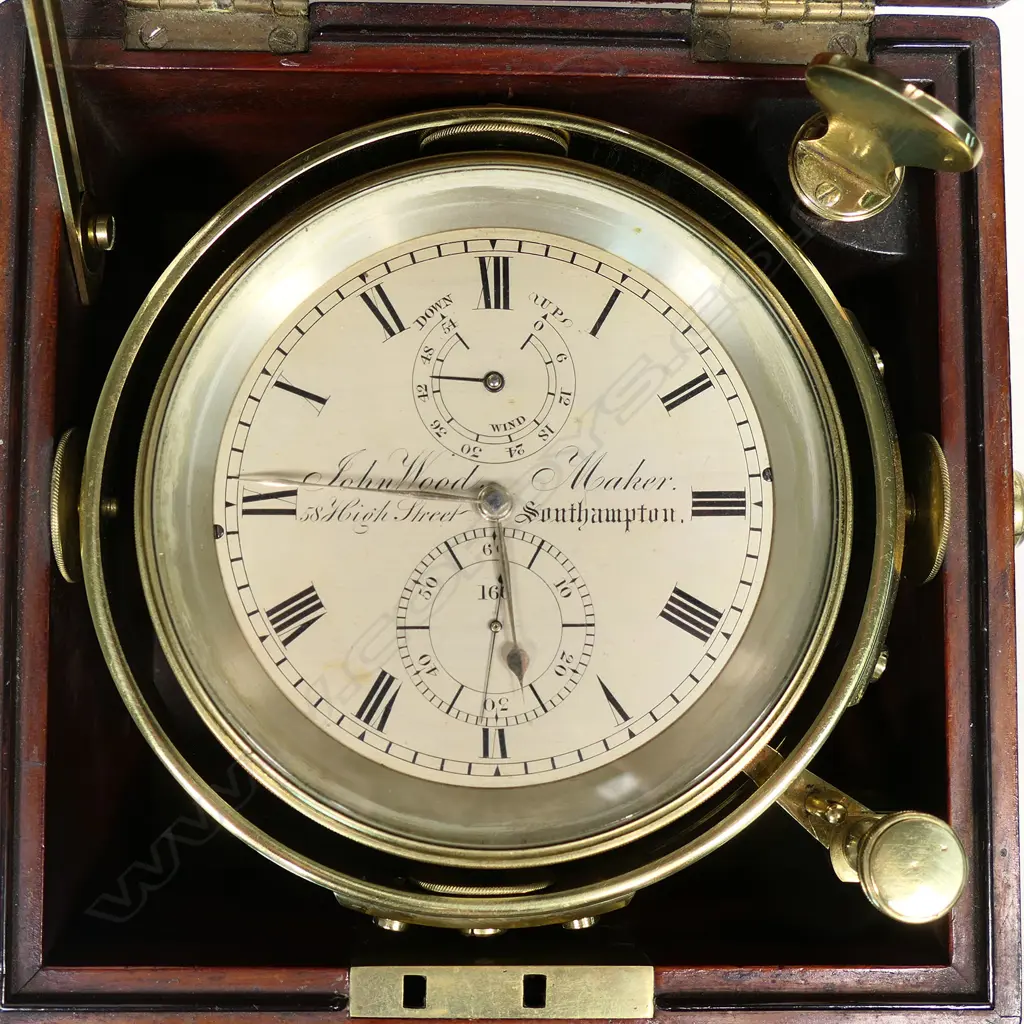 A Victorian John Wood brass and mahogany cased marine chronometer, Image 1++