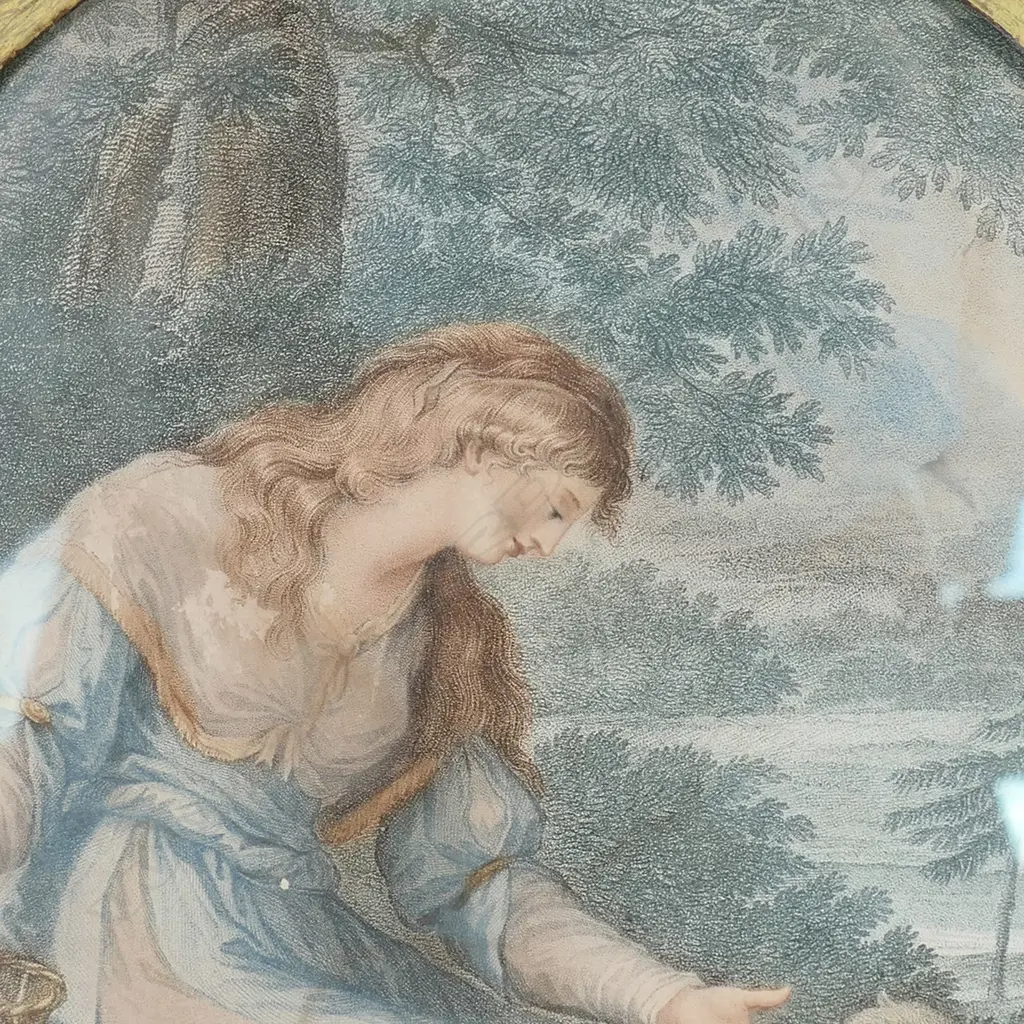 GEORGIAN OVAL FRAMED COLOUR MEZZOTINT.  325 X 250MM Image 1++