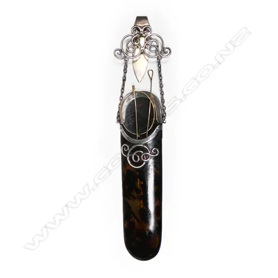 A late Victorian silver and tortoiseshell chatelaine spectacle case,