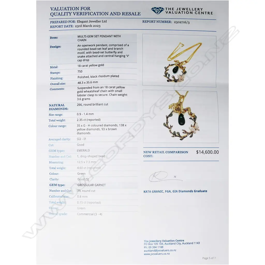 An impressive 18ct yellow gold diamond, emerald and green garnet fancy pendant necklace, Image 1++