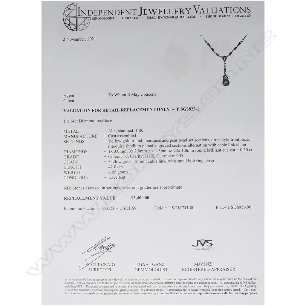 A 14ct gold and diamond necklace, Image 1++