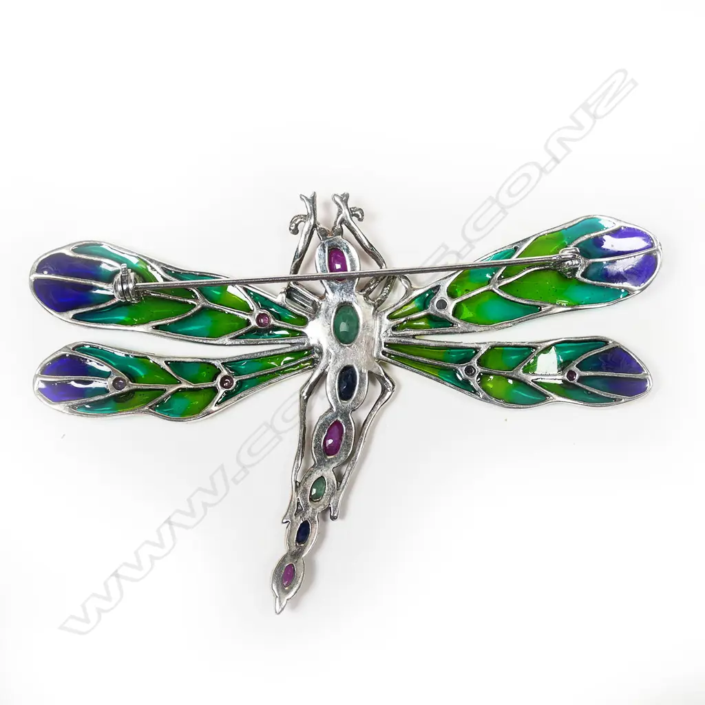 A silver and enamelled dragon fly large brooch, Image 1++