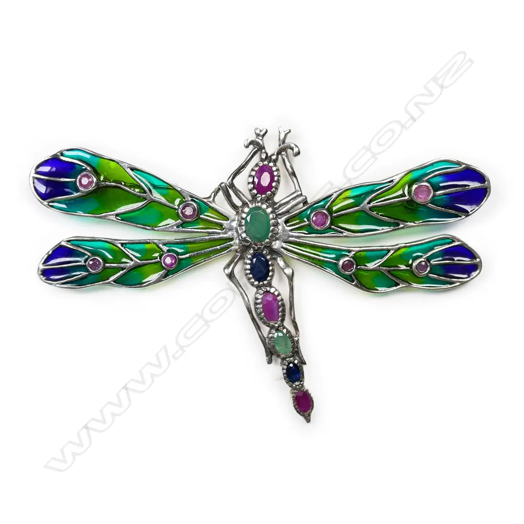 A silver and enamelled dragon fly large brooch, Image 1++