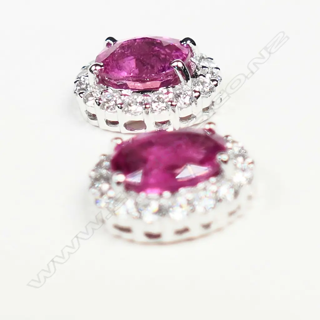 A pair of 18ct white gold diamond and pink tourmaline cluster earrings, Image 1++