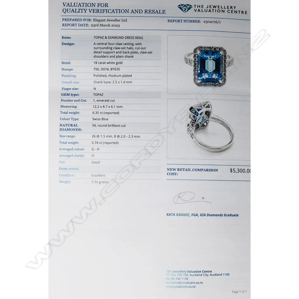 An 18ct white gold blue topaz and diamond cluster ring, Image 1++