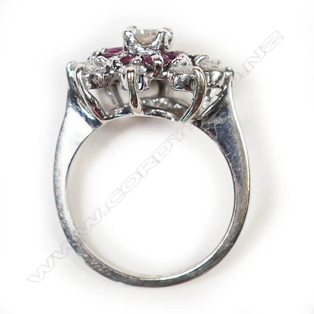 A 14ct white gold ruby and diamond ring, Image 1++
