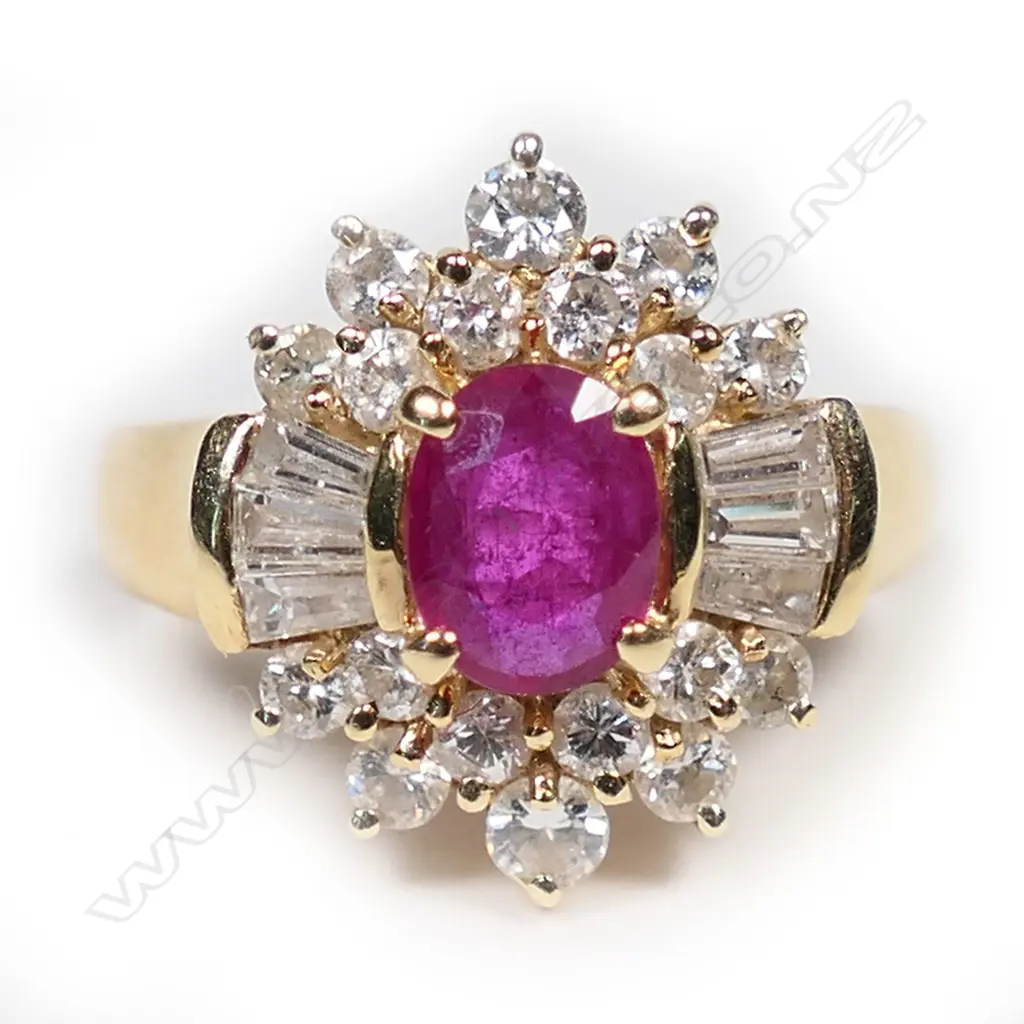 A 14ct gold ruby and diamond ring, Image 1++