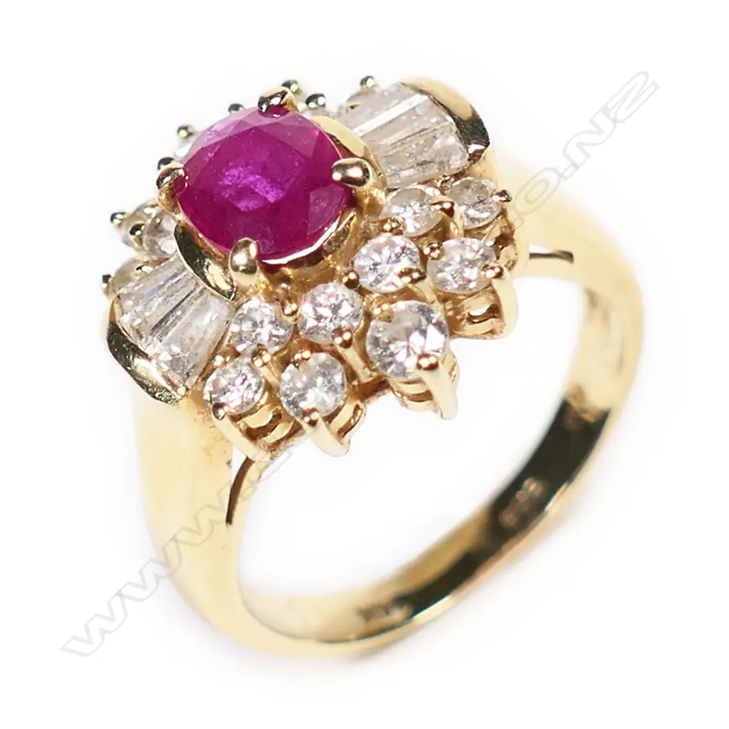 A 14ct gold ruby and diamond ring, Image 1++