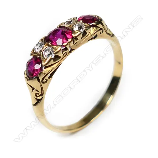 An estate 15ct ruby and diamond ring,