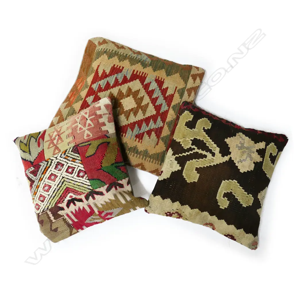 3 ASSORTED TURKISH KILIM CUSHIONS, 400 x 400mm (2) & 460 x 460mm Image 1++