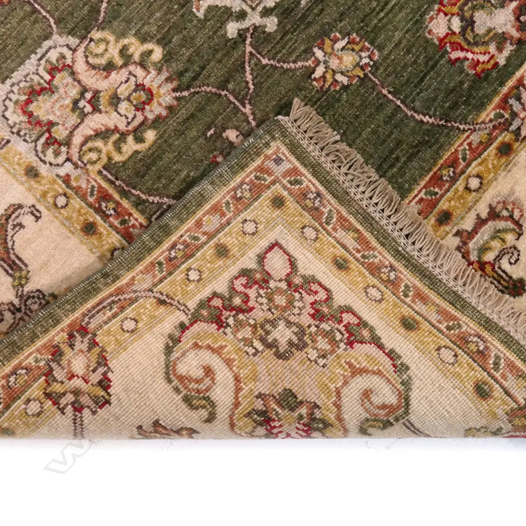 A hand knotted Afghan Chobi carpet, pistachio green tones, Image 1++