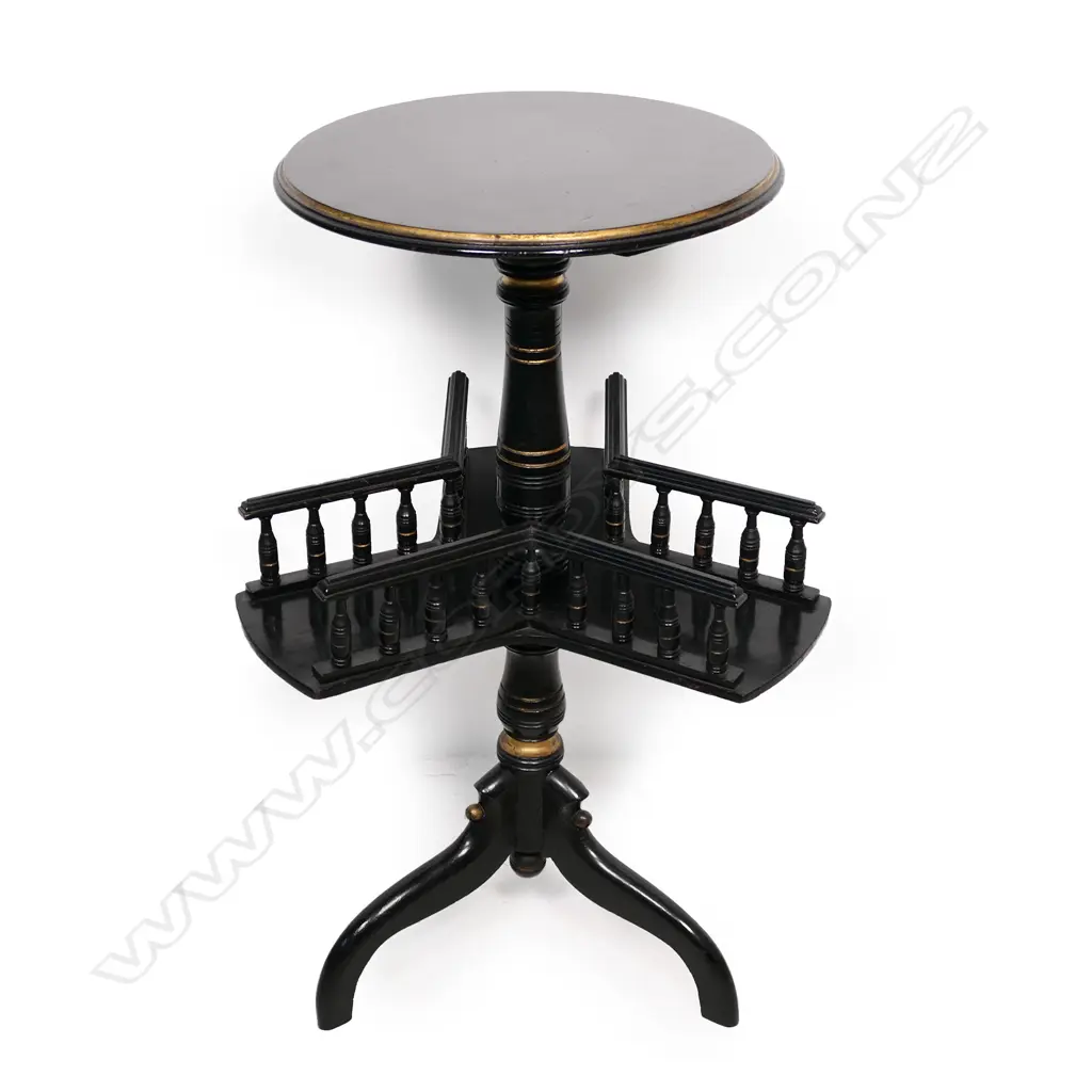 An uncommon Victorian ebonised tripod wine table, Image 1++