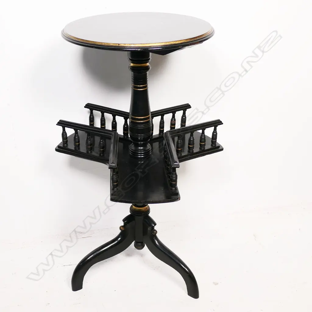 An uncommon Victorian ebonised tripod wine table, Image 1++