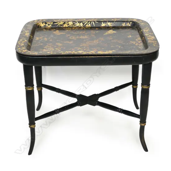 A Victorian paper mâché tray top table,