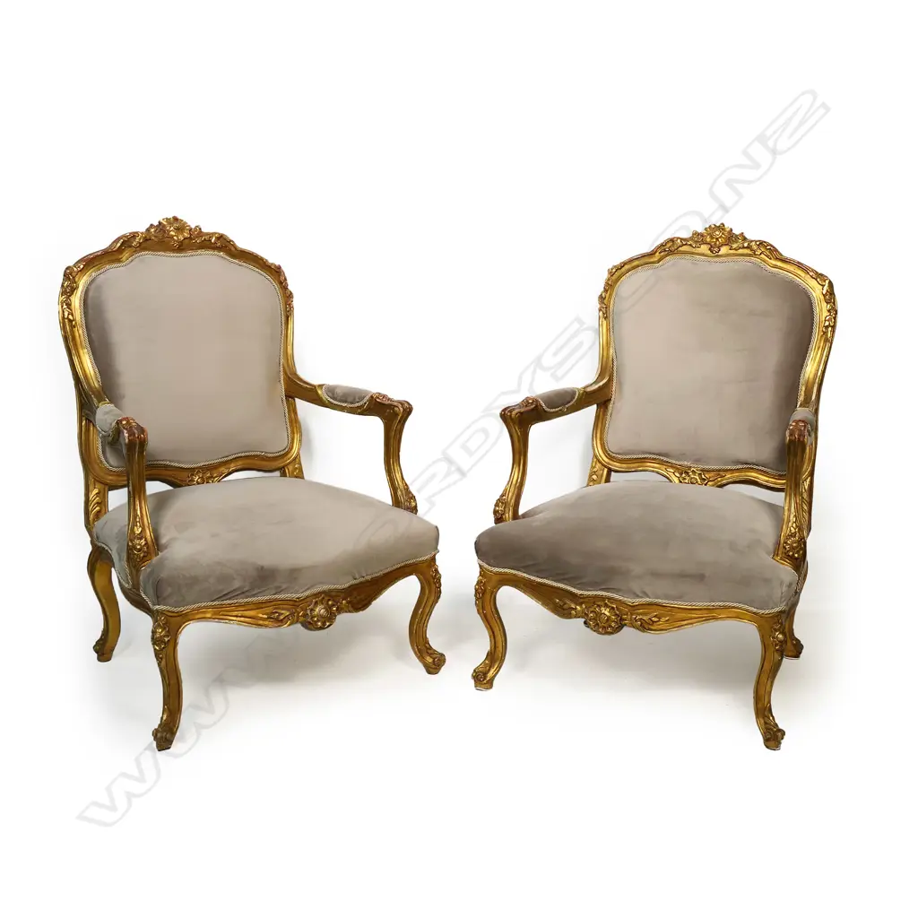 A pair of mid 20thC French antique style fauteuil armchairs, Image 1++