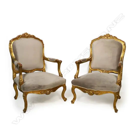 A pair of mid 20thC French antique style fauteuil armchairs,