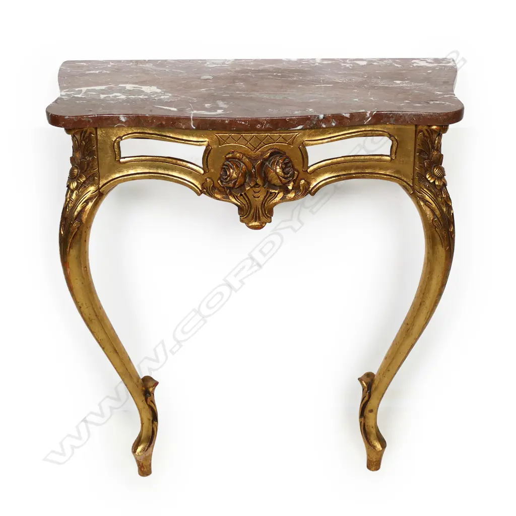 A mid 20thC French style carved giltwood and marble console table, Image 1++