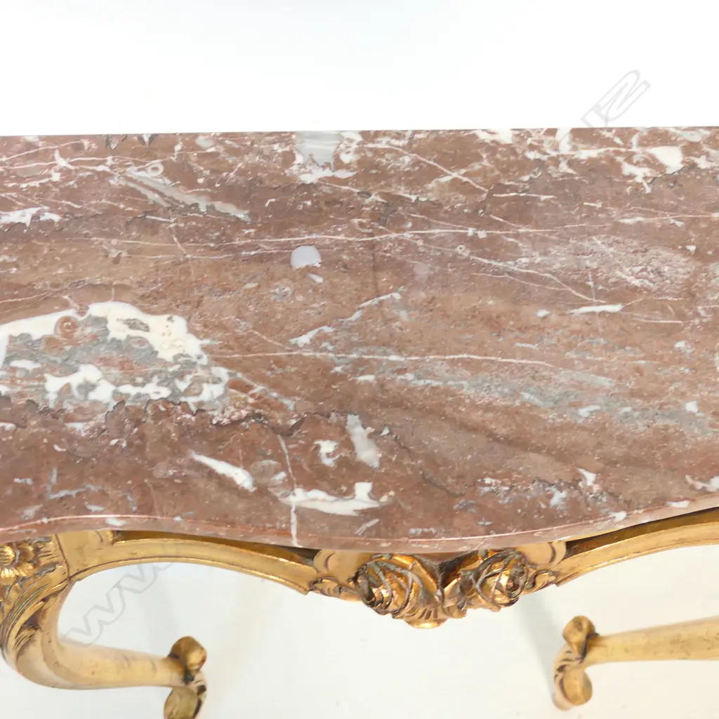 A mid 20thC French style carved giltwood and marble console table, Image 1++