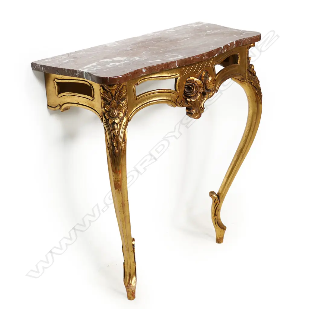 A mid 20thC French style carved giltwood and marble console table, Image 1++