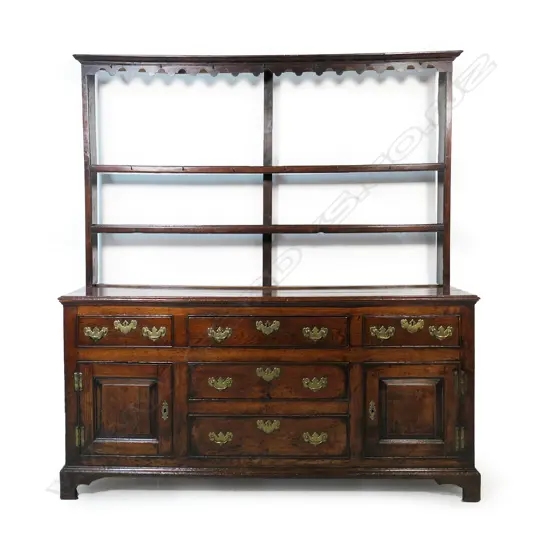 A good 18thC Oak rack back dresser,